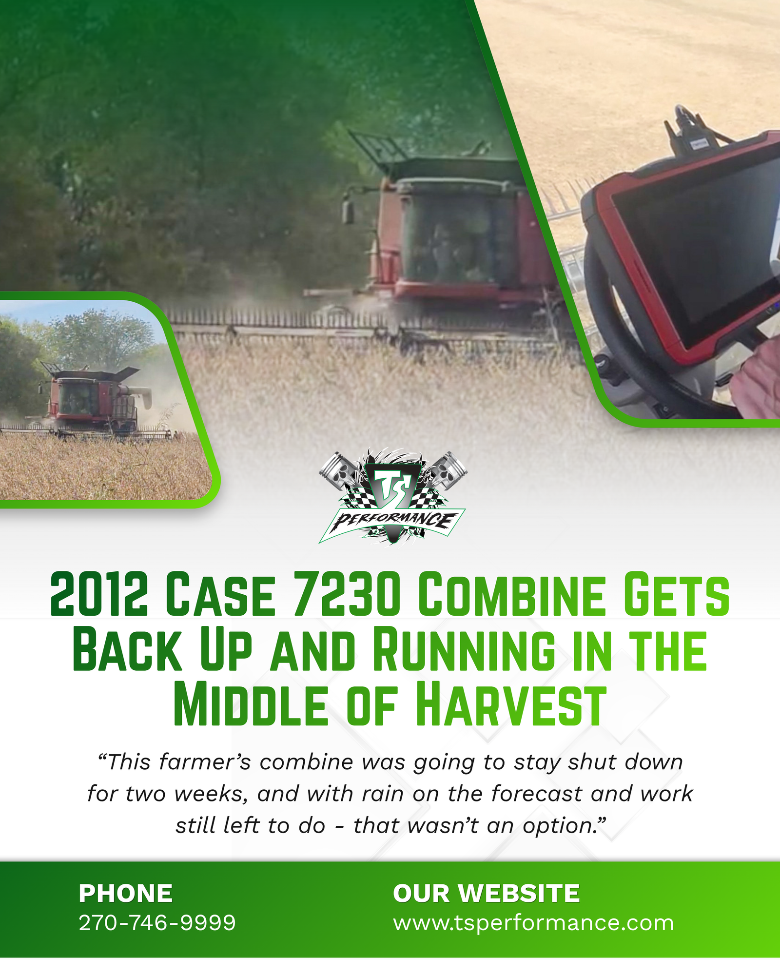 TS Helps Get a 2012 Case 7230 Combine Back Up and Running in the Middle of Harvest